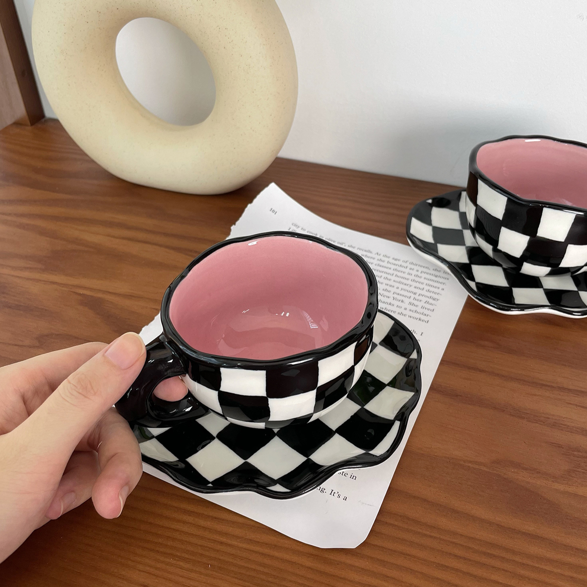 Kate Checkered Mug and Saucer