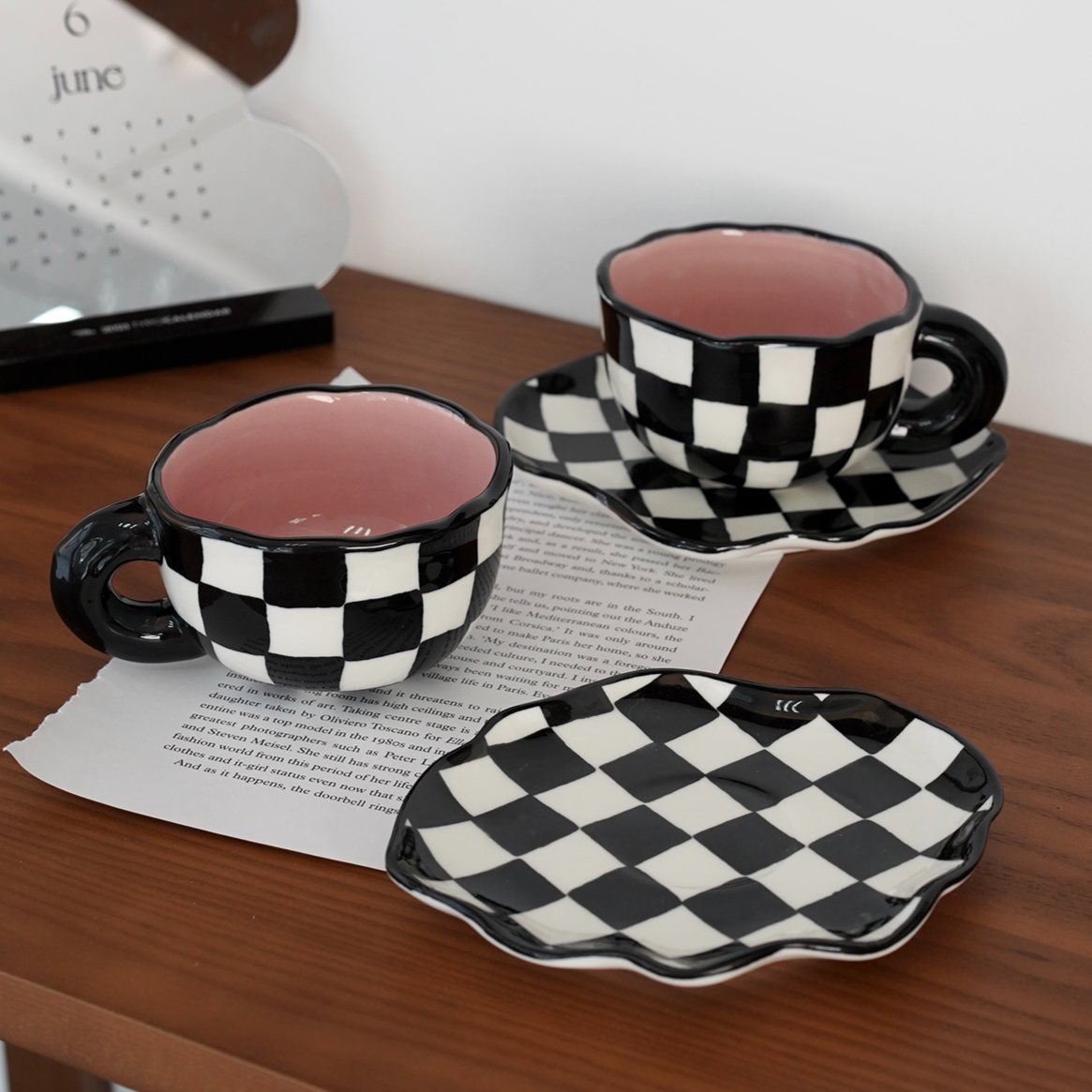 Kate Checkered Mug and Saucer