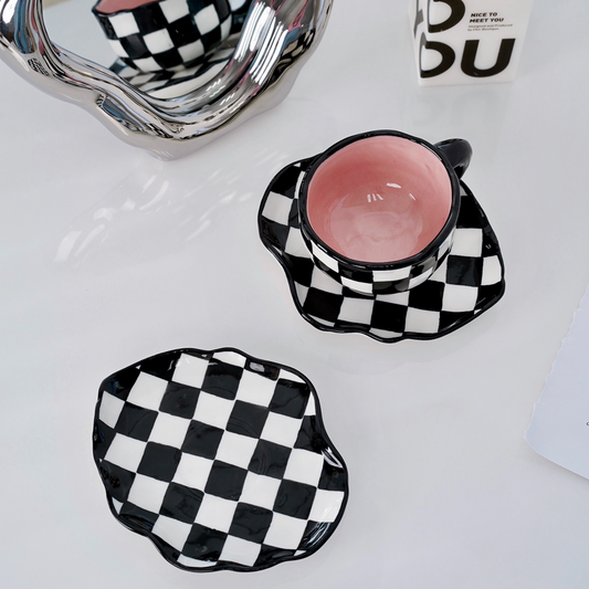 Kate Checkered Mug and Saucer